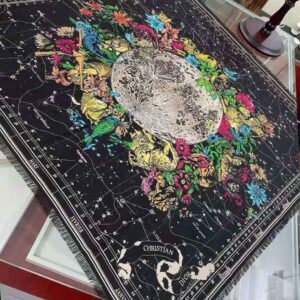 KHĂN Dior Women Zodiac Square Scarf Navy Black Silk Twill