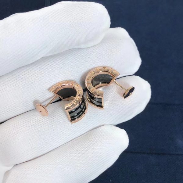 Bông tai BVLGARI  B.zero1 black ceramic rose gold vàng hồng 18K