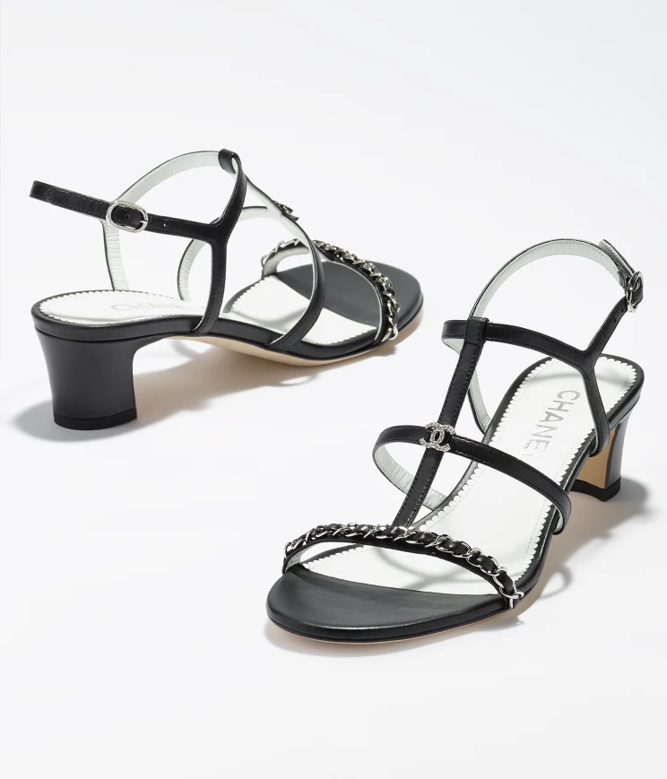 GIÀY SANDAL CHANEL BLACK DA CỪU 45MM