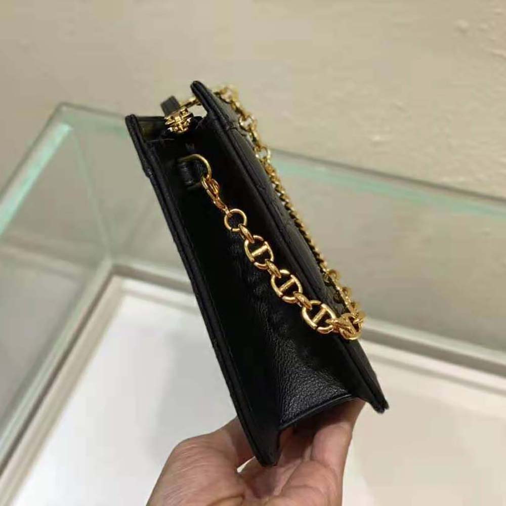 TÚI Dior Women Caro Zipped Pouch with Chain Black Supple Cannage Calfskin