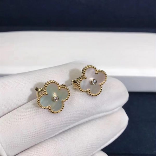 Bông tai Van Cleef & Arpels Vintage Alhambra Vintage Alhambra kim cương xà cừ vàng vàng 18K