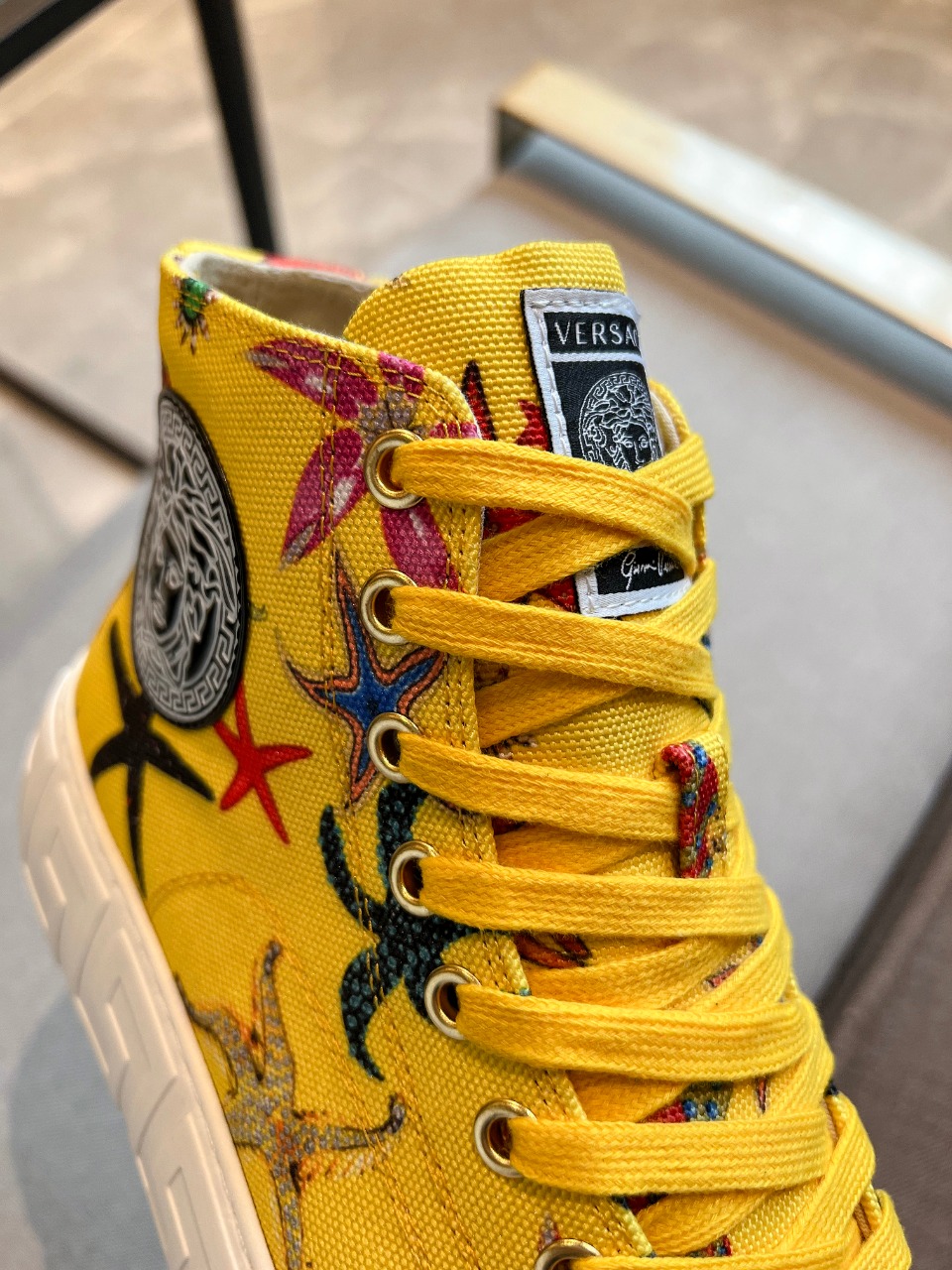 GIÀY VERSACE GRECA SNEAKERS HIGH TOP CANVAS OCEAN