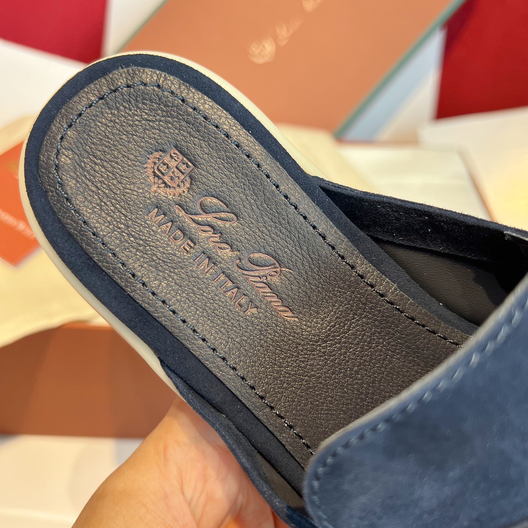 GIÀY LORO PIANA SLIDER BLUE SUEDE LEATHER