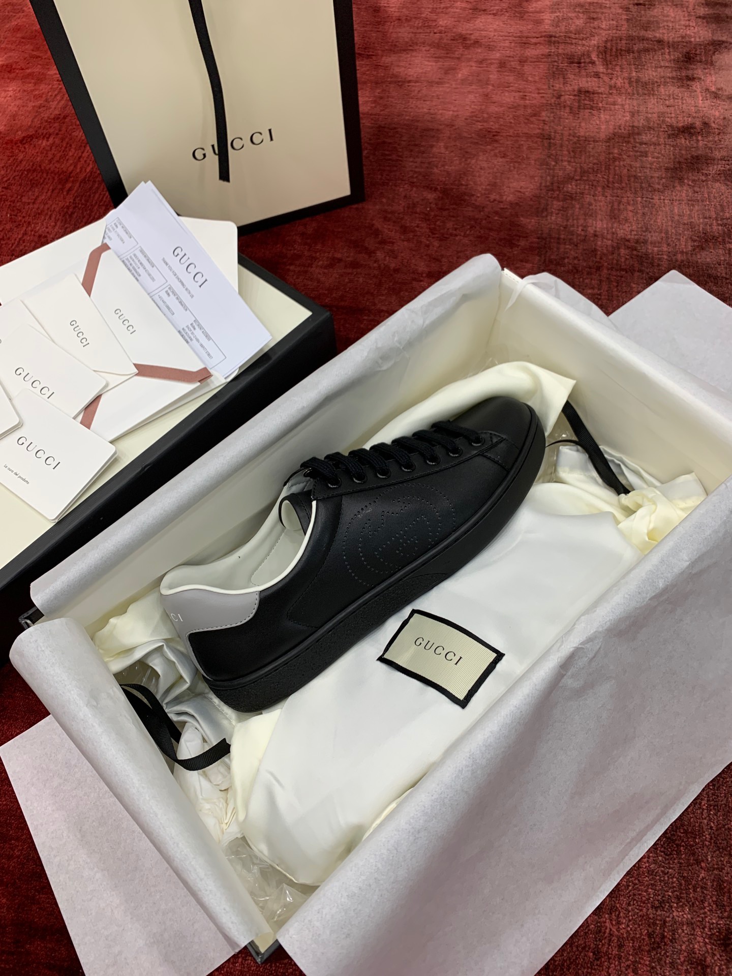 GIÀY GUCCI Leather Ace Sneakers Interlocking GG Black