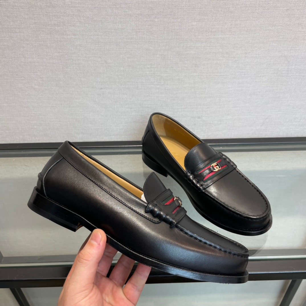 GIÀY GUCCI GG LEATHER  LOGO LOAFER SHOES