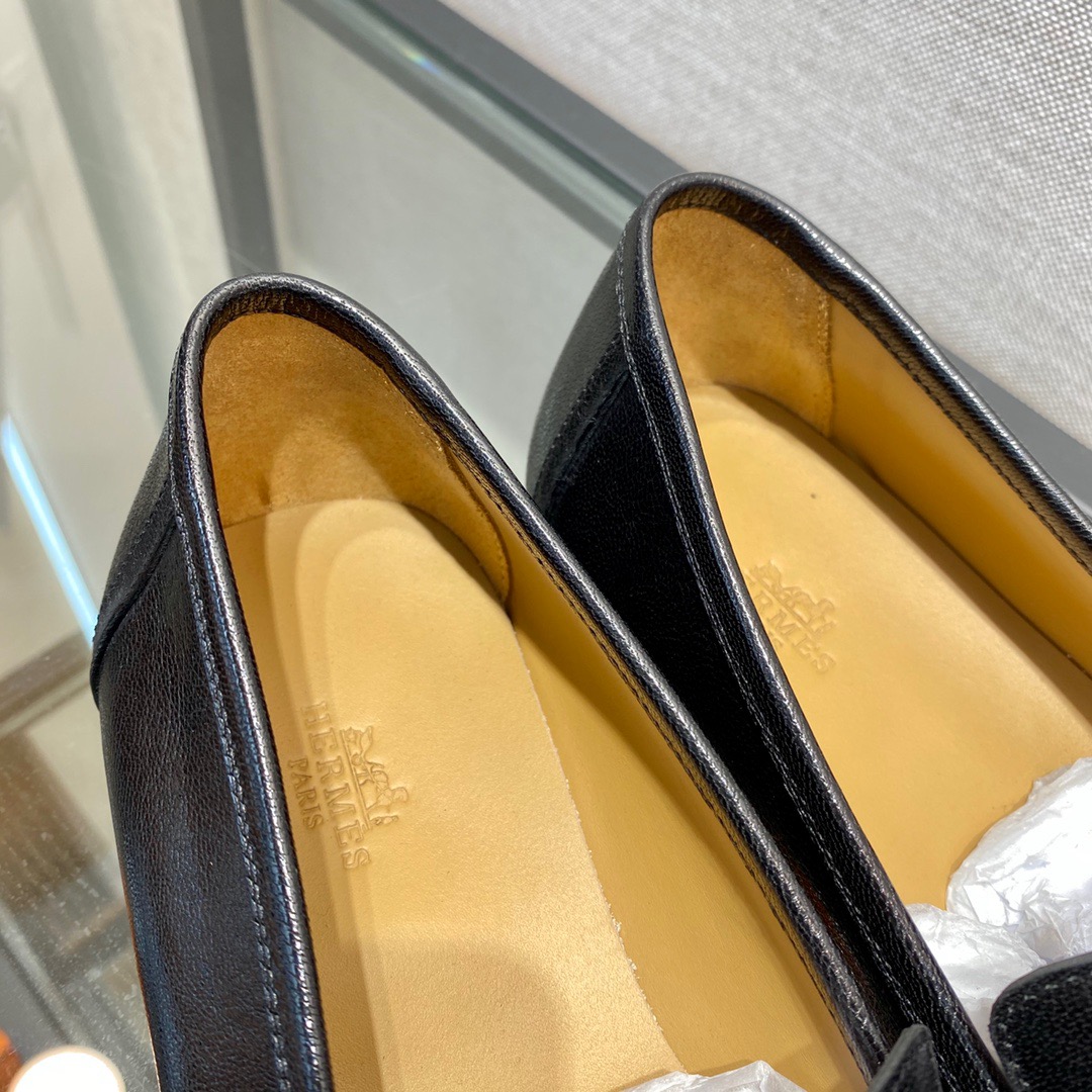 GIÀY HERMES LEATHER BLACK LOAFER SHOES