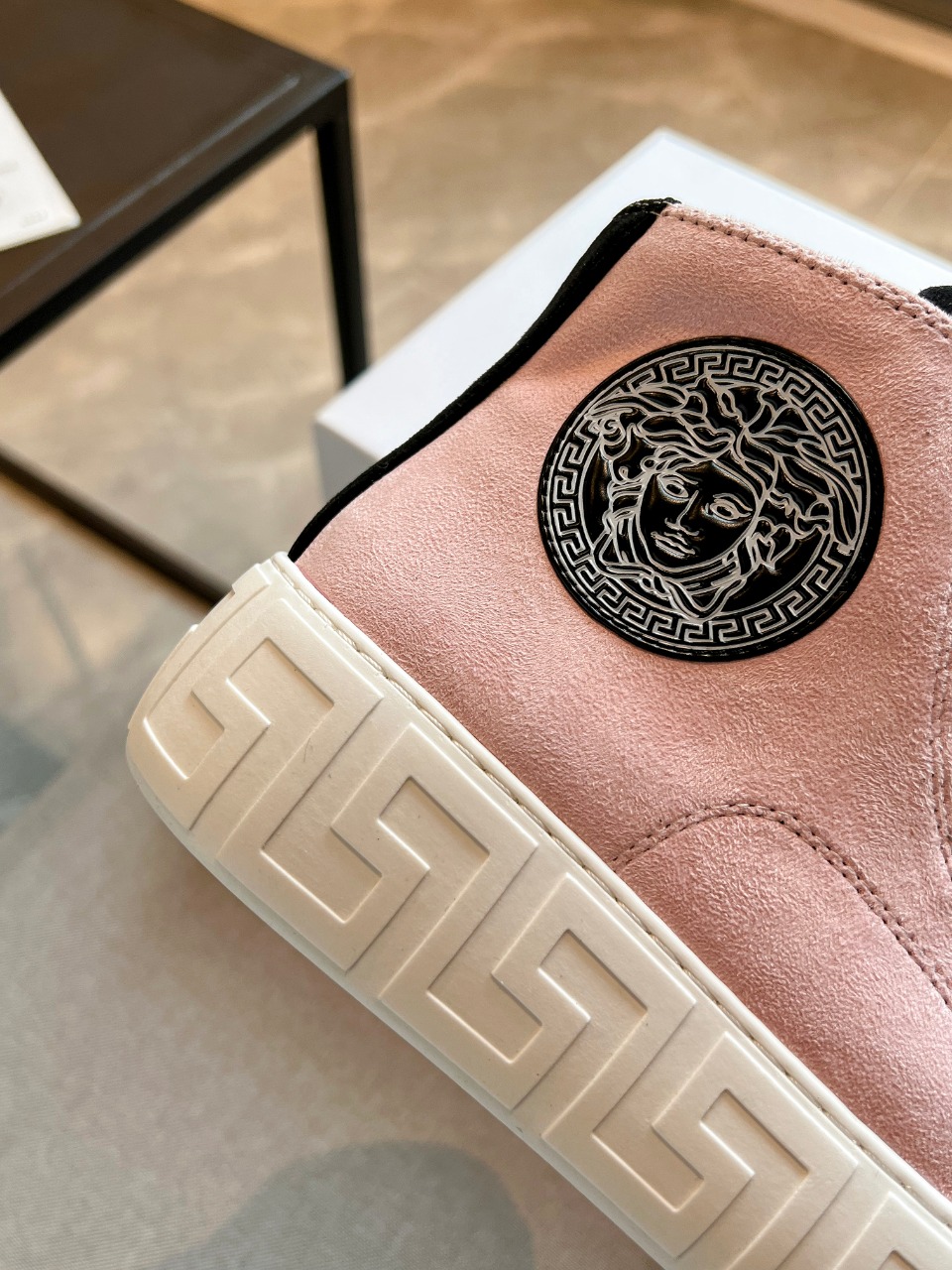 GIÀY VERSACE GRECA SNEAKERS HIGH TOP SUEDE PINK