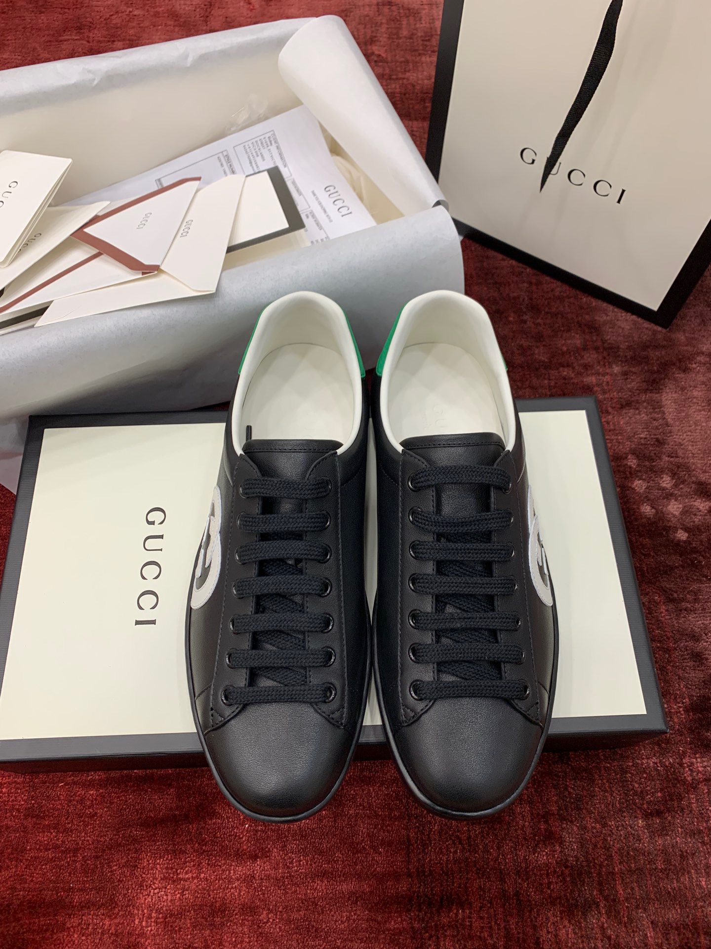 GIÀY GUCCI Leather Ace Sneakers Interlocking GG Black