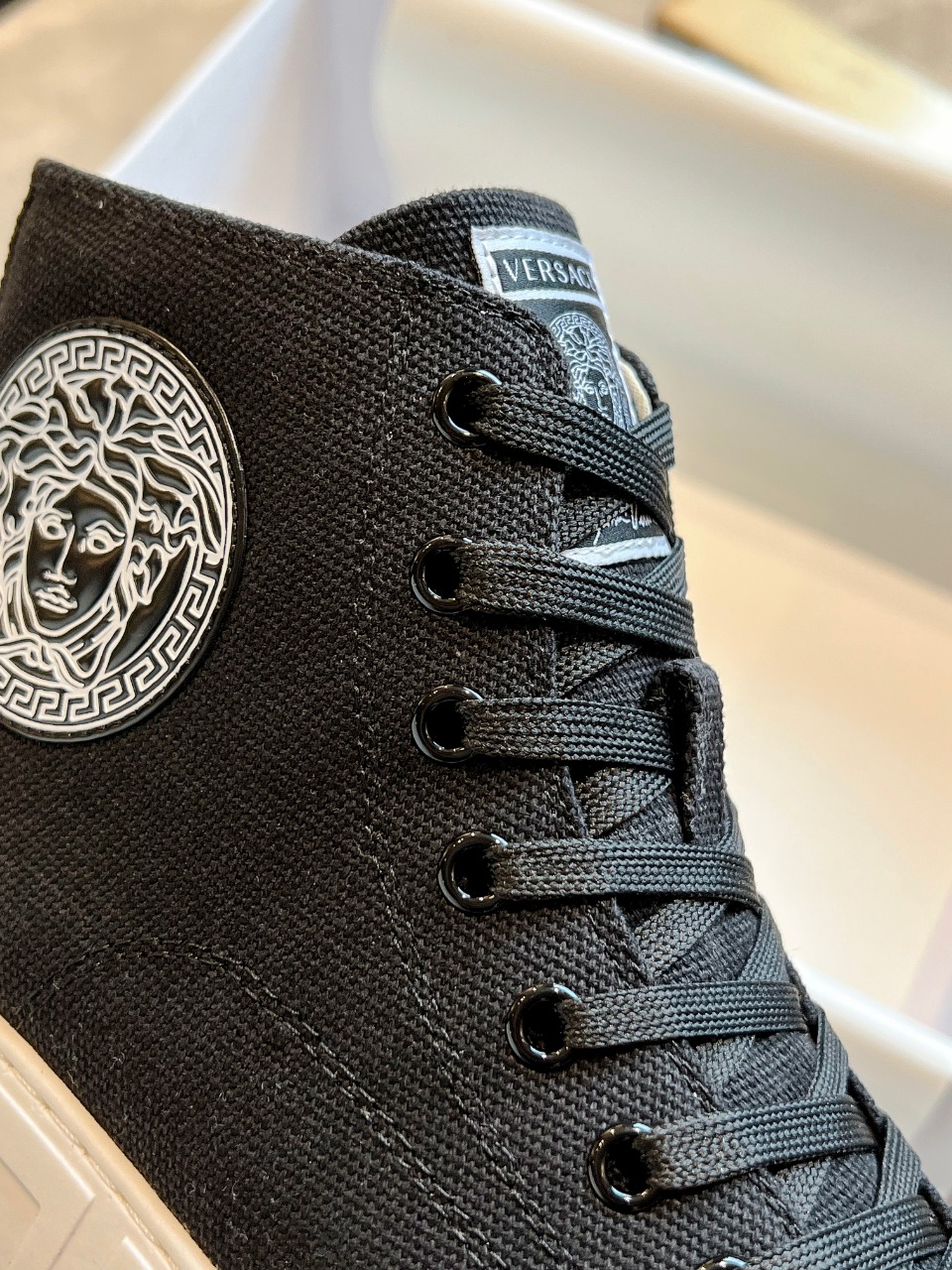 GIÀY VERSACE GRECA SNEAKERS HIGH TOP CANVAS BLACK