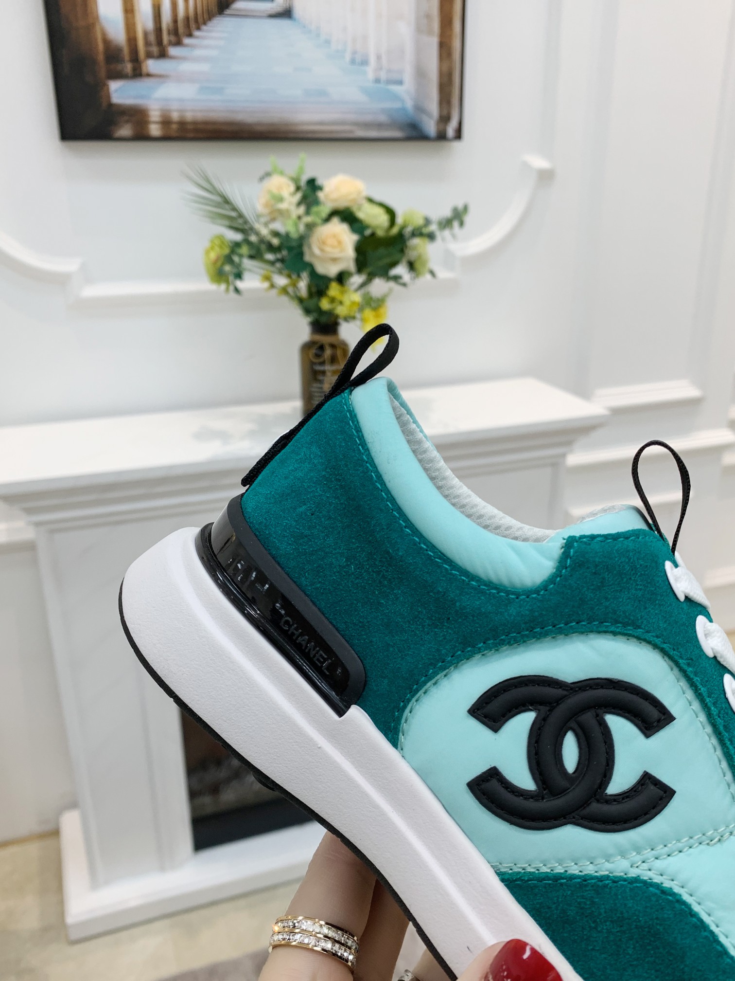 GIÀY CHANEL GREEN SUEDE  LOGO SNEAKERS