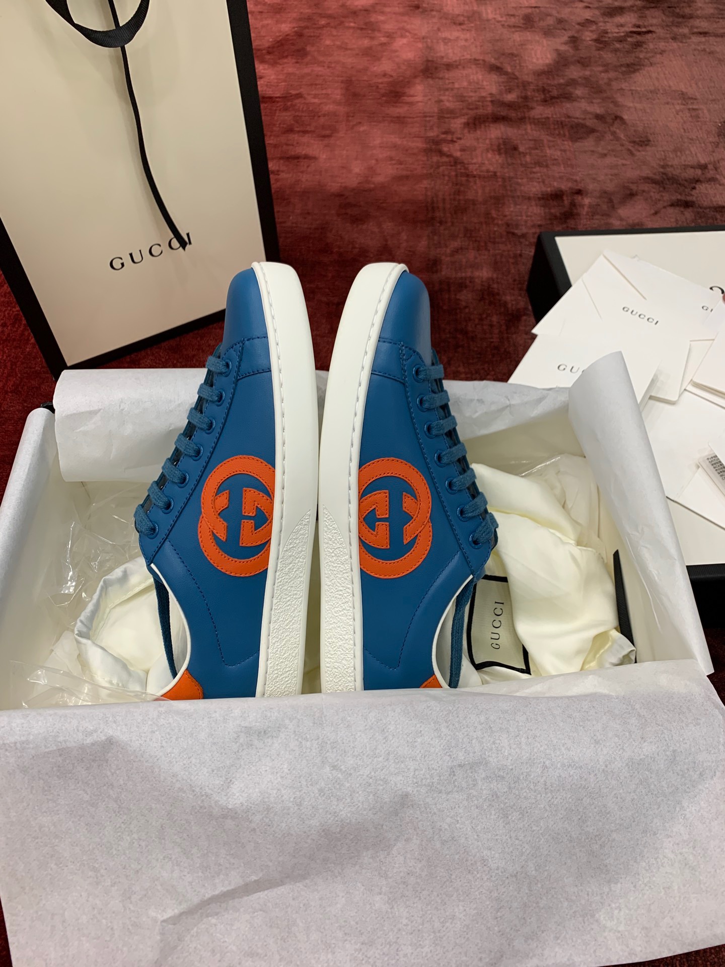 GIÀY GUCCI Leather Ace Sneakers Interlocking GG Blue