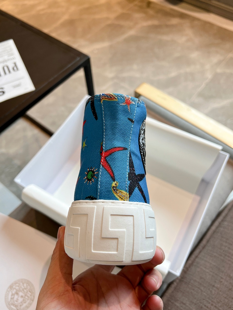 GIÀY VERSACE GRECA SNEAKERS HIGH TOP CANVAS OCEAN