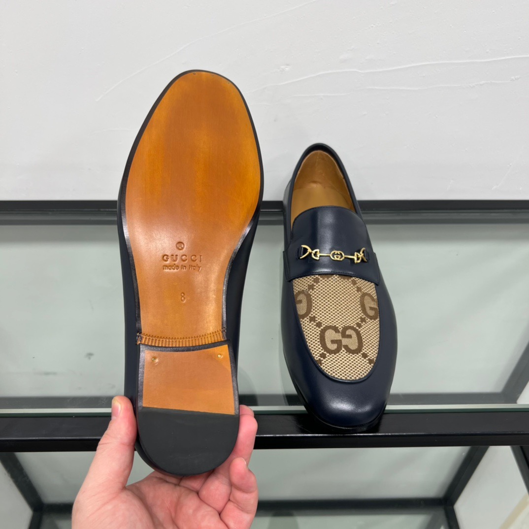 GIÀY GUCCI GG LEATHER AND CANVAS LOGO LOAFER SHOES