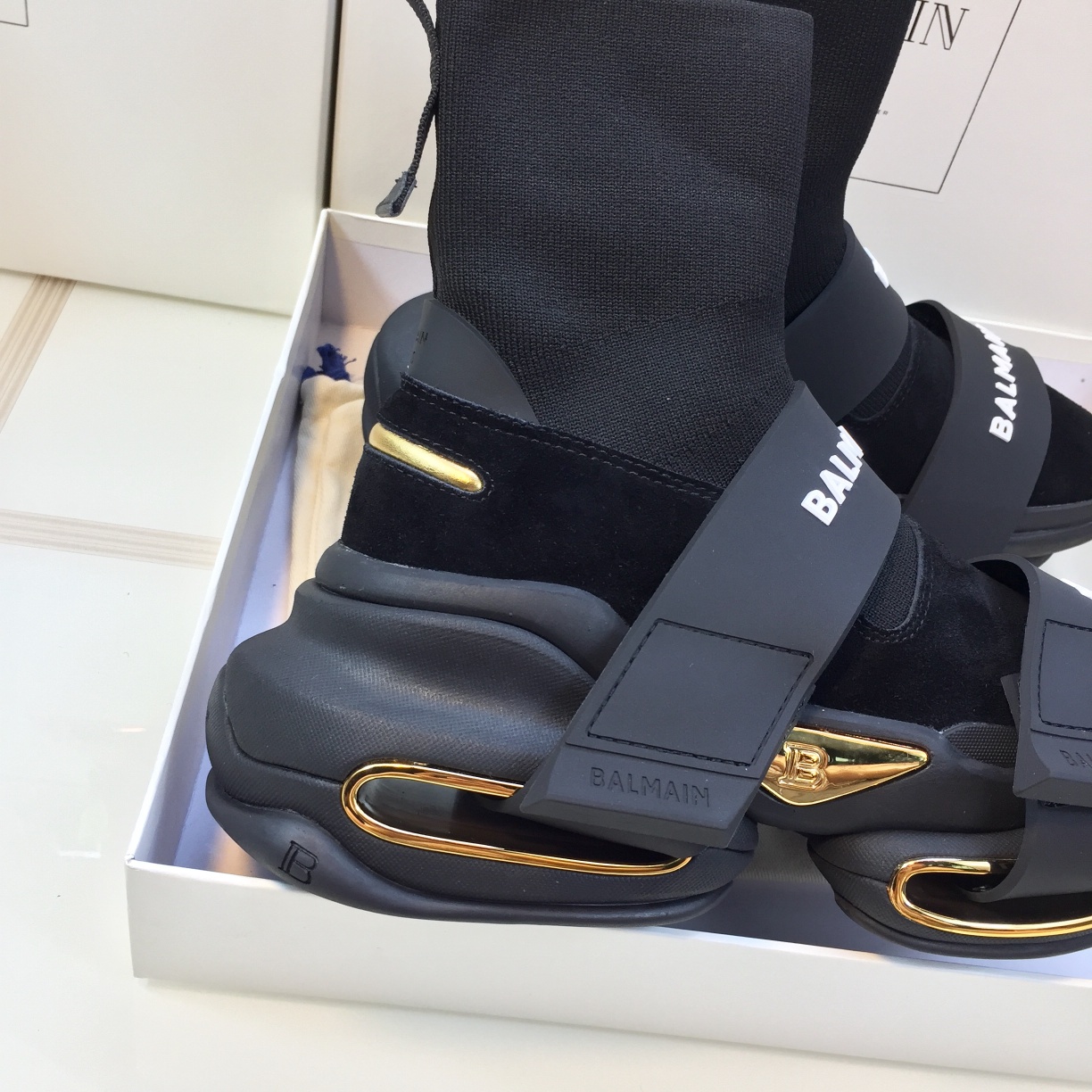 GIÀY BALMAIN BLACK GOLD HIGH TOP SNEAKERS