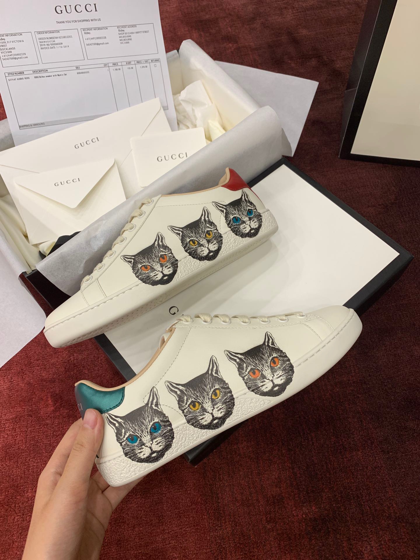 GIÀY GUCCI Leather Ace Sneakers Three Cat White