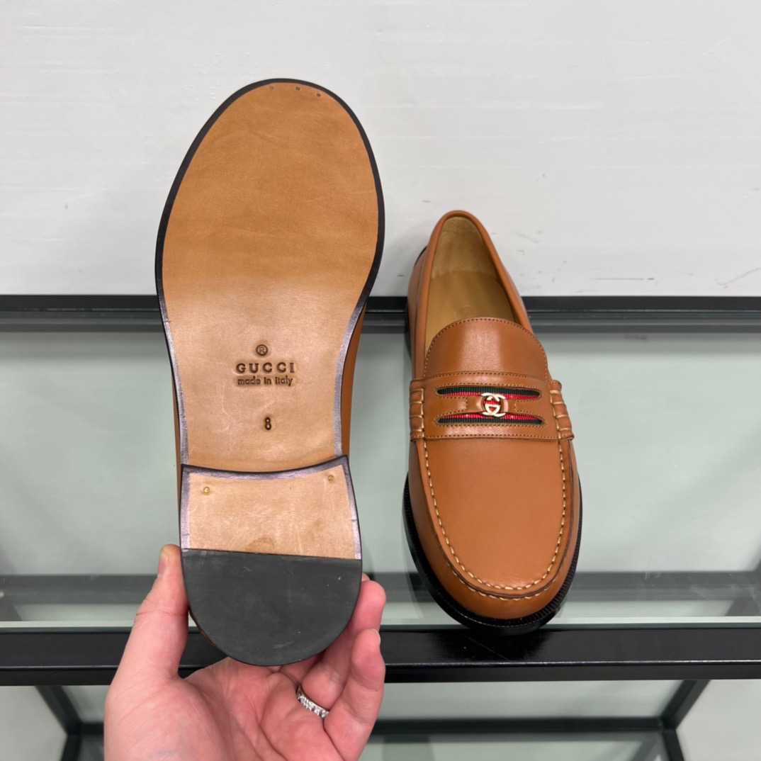 GIÀY GUCCI GG LEATHER  LOGO LOAFER SHOES