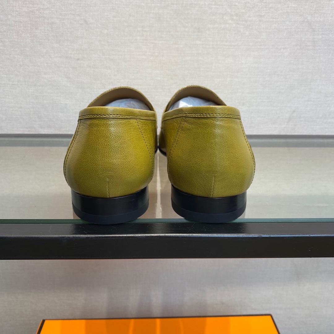 GIÀY HERMES LEATHER GREEN LOAFER SHOES