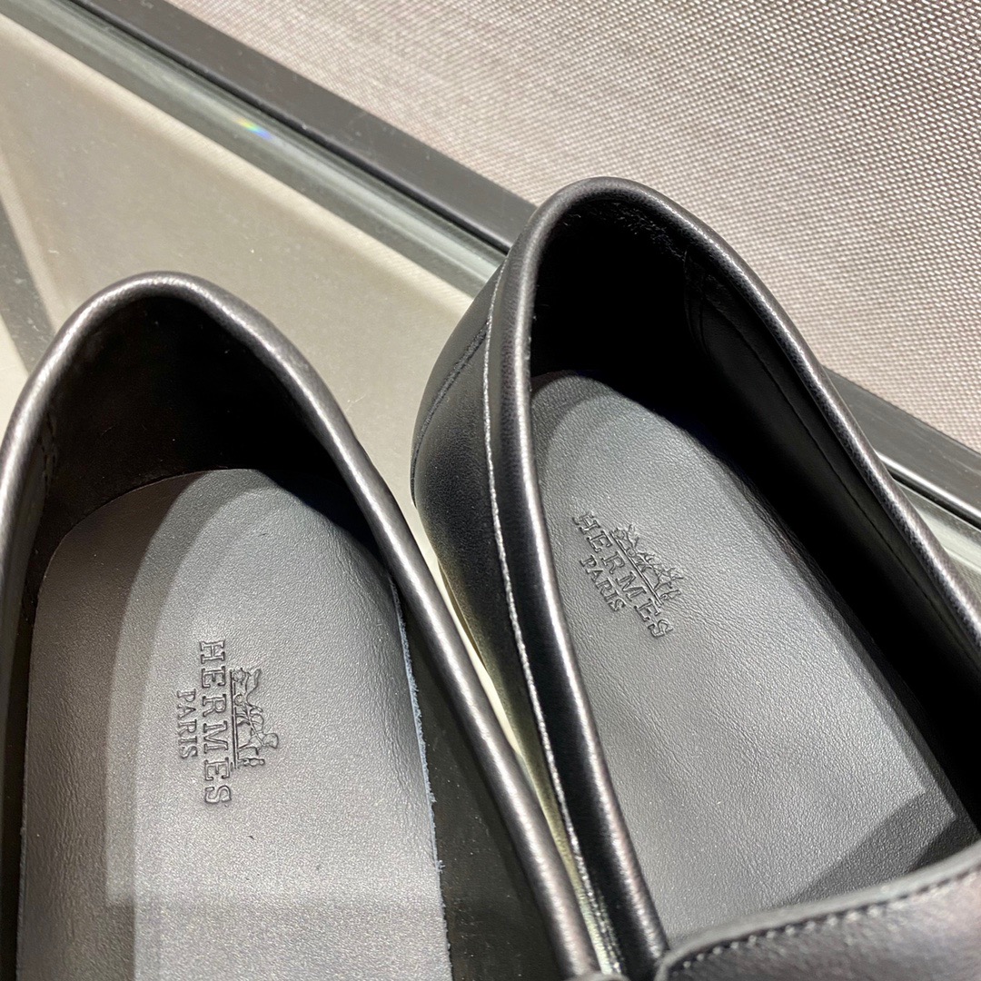 GIÀY HERMES KELLY LEATHER BLACK LOAFER SHOES