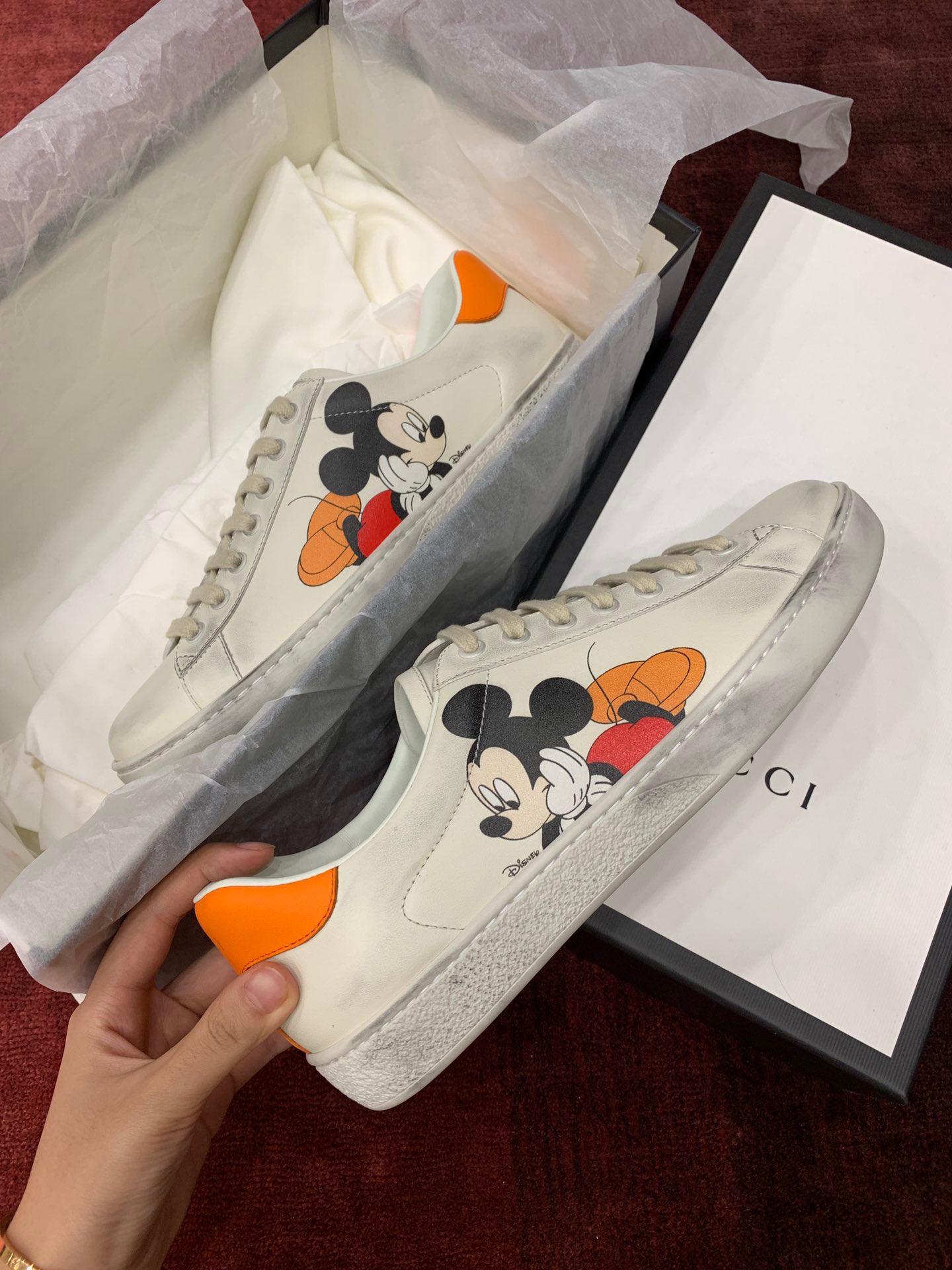 GIÀY GUCCI Leather Ace Sneakers Disney Mickey Mouse White