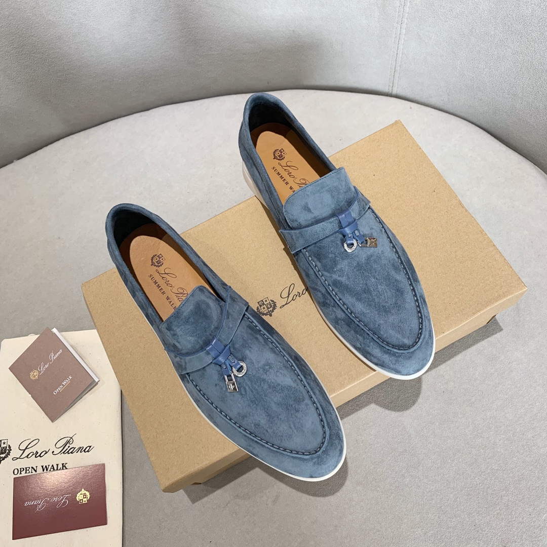 GIÀY LORO PIANA BLUE SHEEPSKIN SUEDE LOAFER DA CỪU