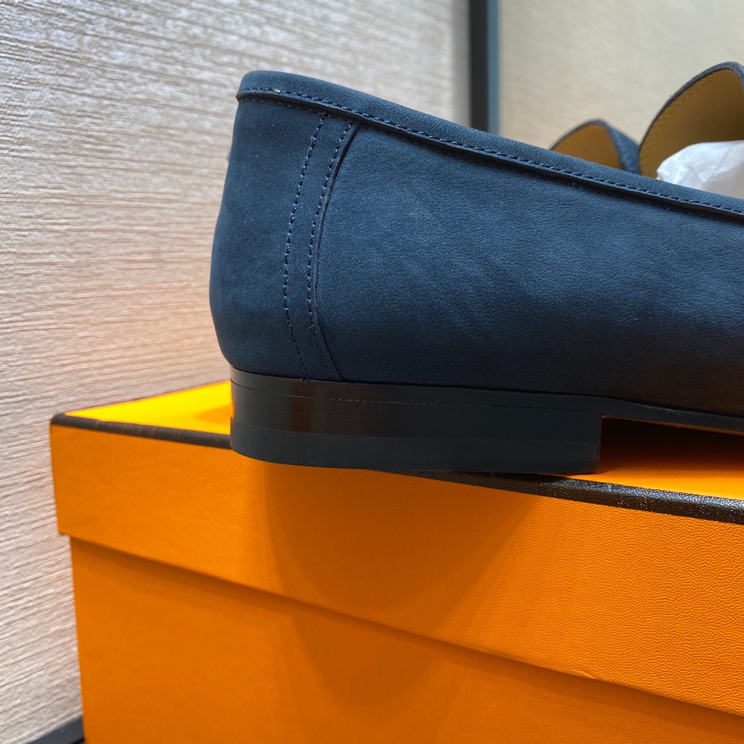 GIÀY HERMES SUEDE LEATHER BLUE LOAFER SHOES
