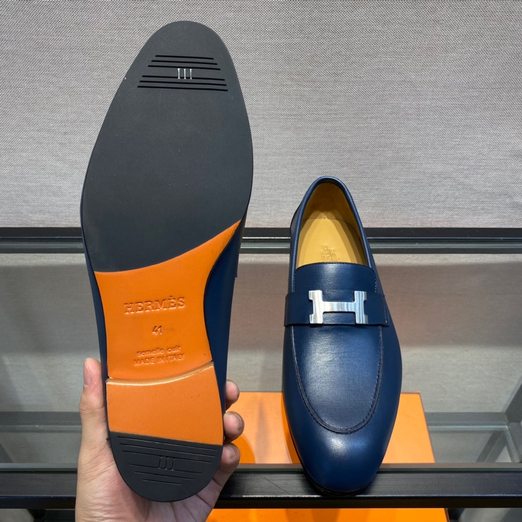 GIÀY HERMES LEATHER BLUE LOAFER SHOES