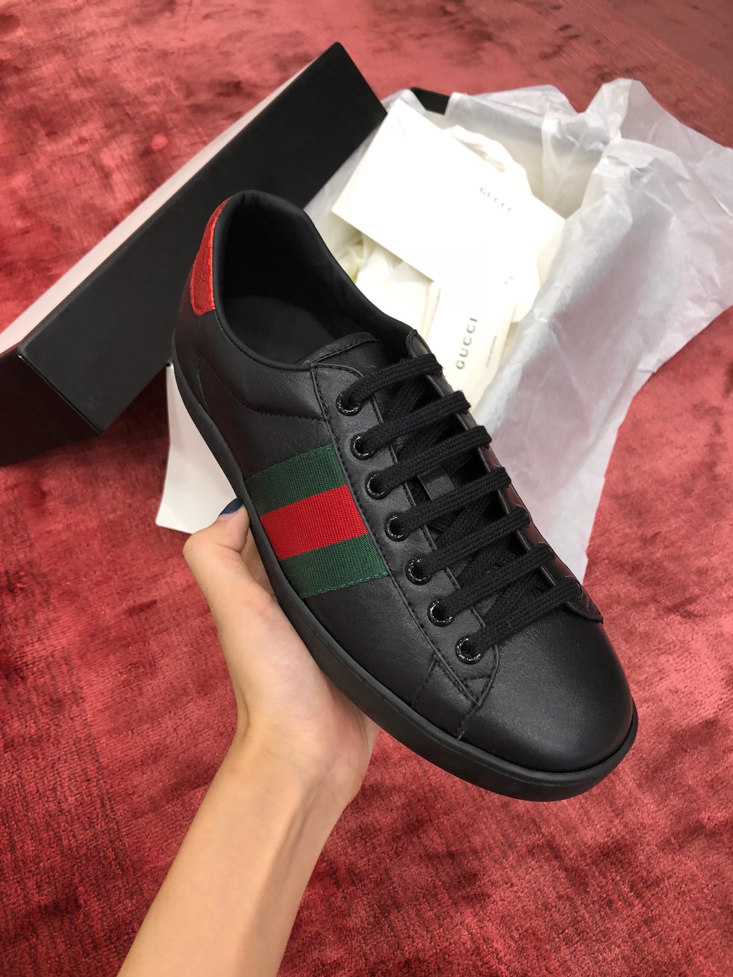 GIÀY GUCCI Leather Ace Sneakers Black
