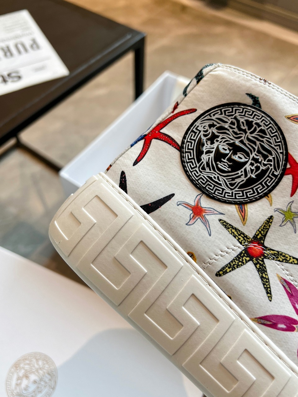 GIÀY VERSACE GRECA SNEAKERS HIGH TOP CANVAS OCEAN
