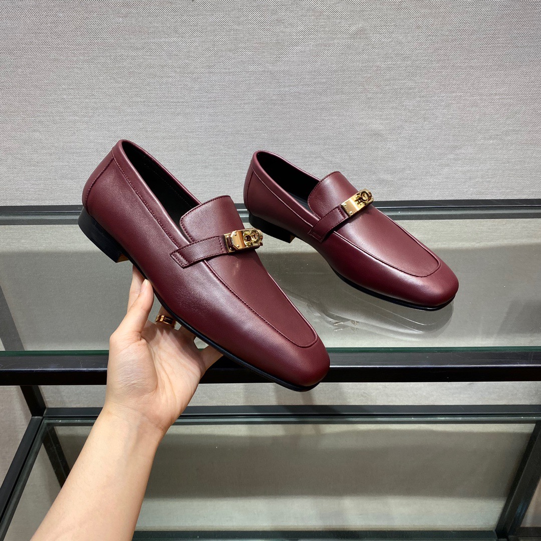 GIÀY HERMES KELLY LEATHER BURGUNDY LOAFER SHOES