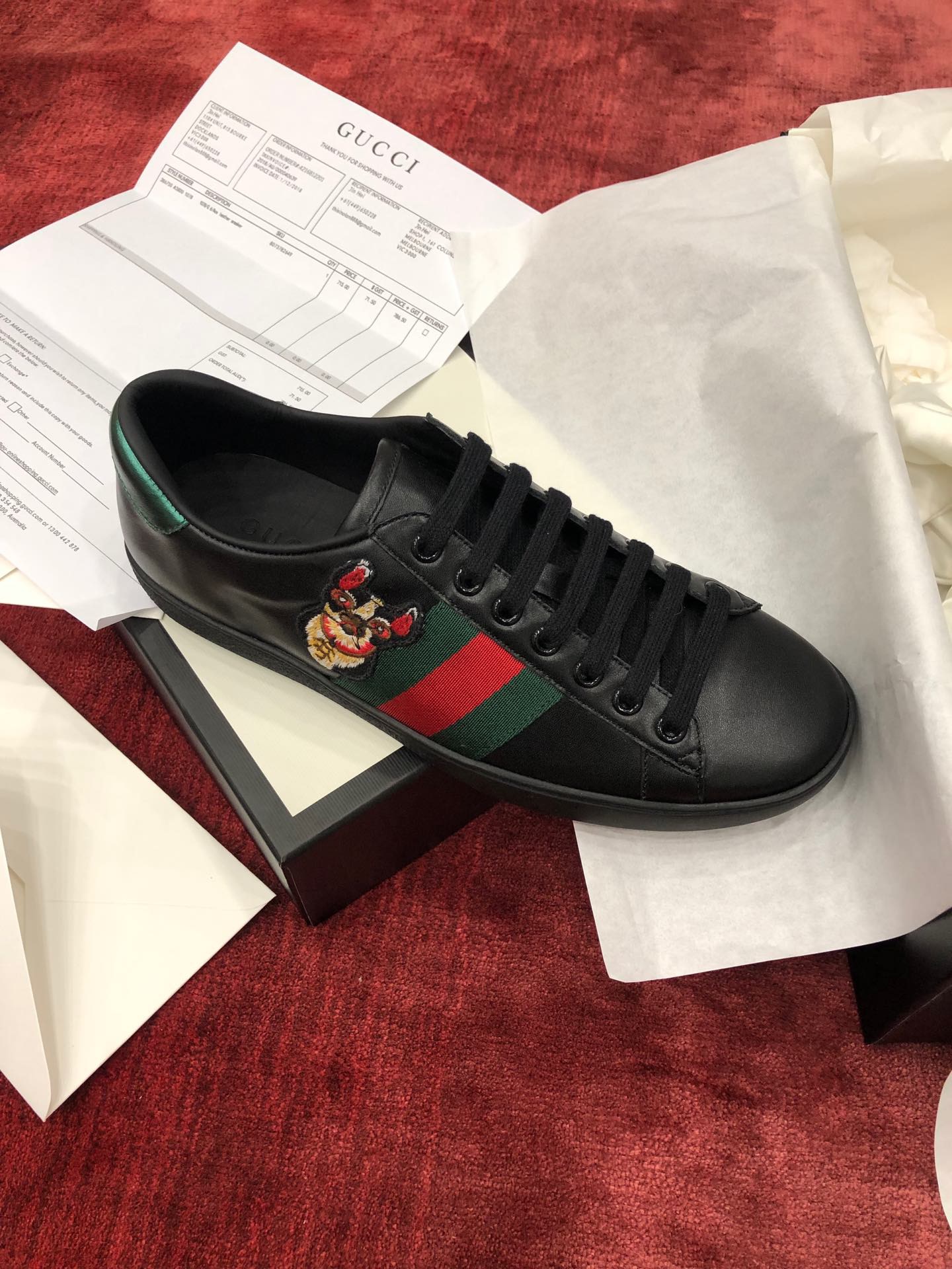 GIÀY GUCCI Leather Ace Sneakers Cat Black