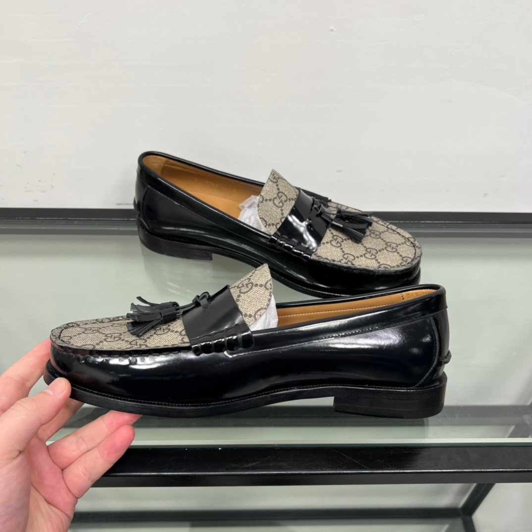 GIÀY GUCCI GG LEATHER BLACK LOAFER SHOES