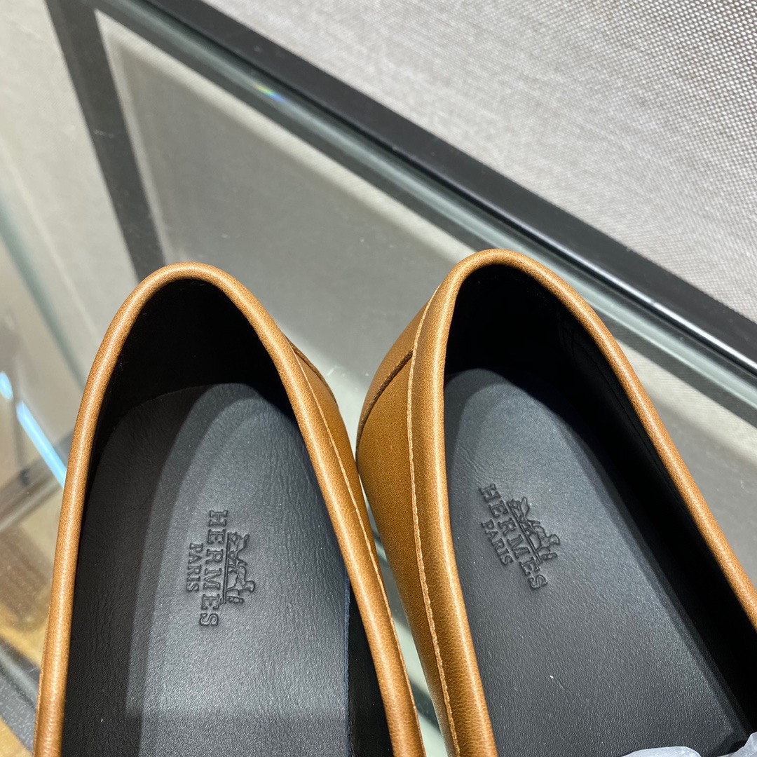 GIÀY HERMES KELLY LEATHER BROWN LOAFER SHOES