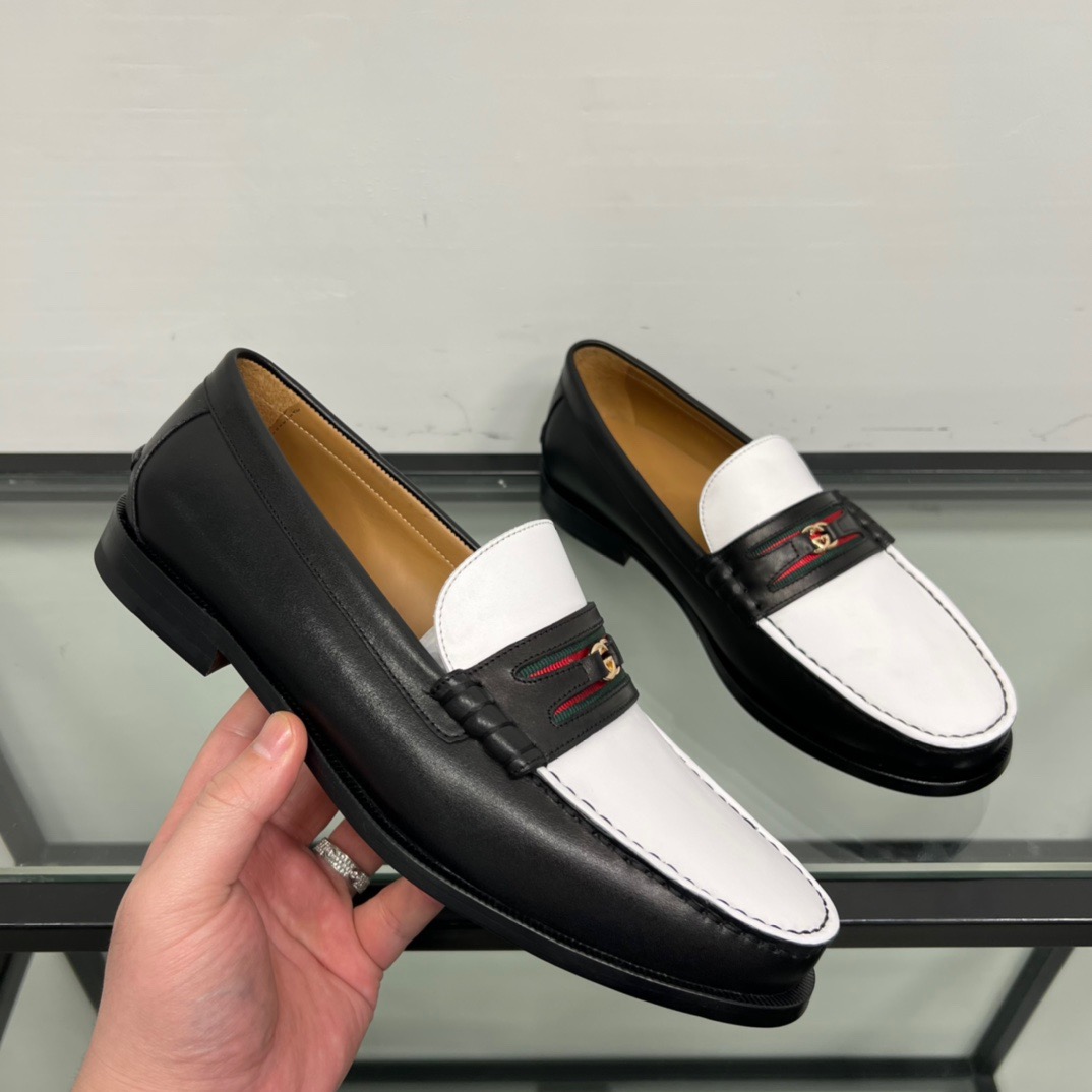 GIÀY GUCCI GG LEATHER  LOGO LOAFER SHOES