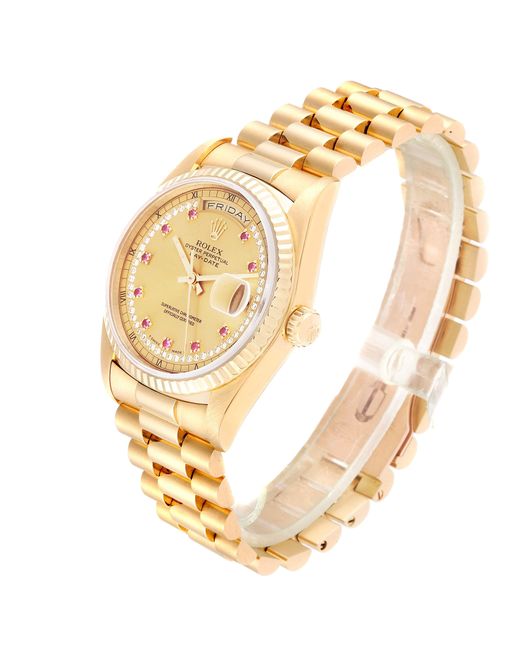ĐỒNG HỒ ROLEX Metallic Champagne Diamond And Ruby 18k Yellow Gold President automatic