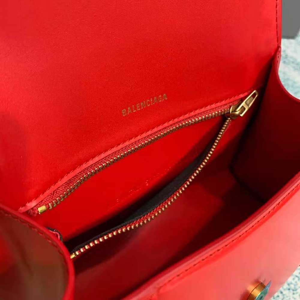 TÚI Balenciaga Hourglass Small Top Handle Bag in Shiny Box Calfskin-Red