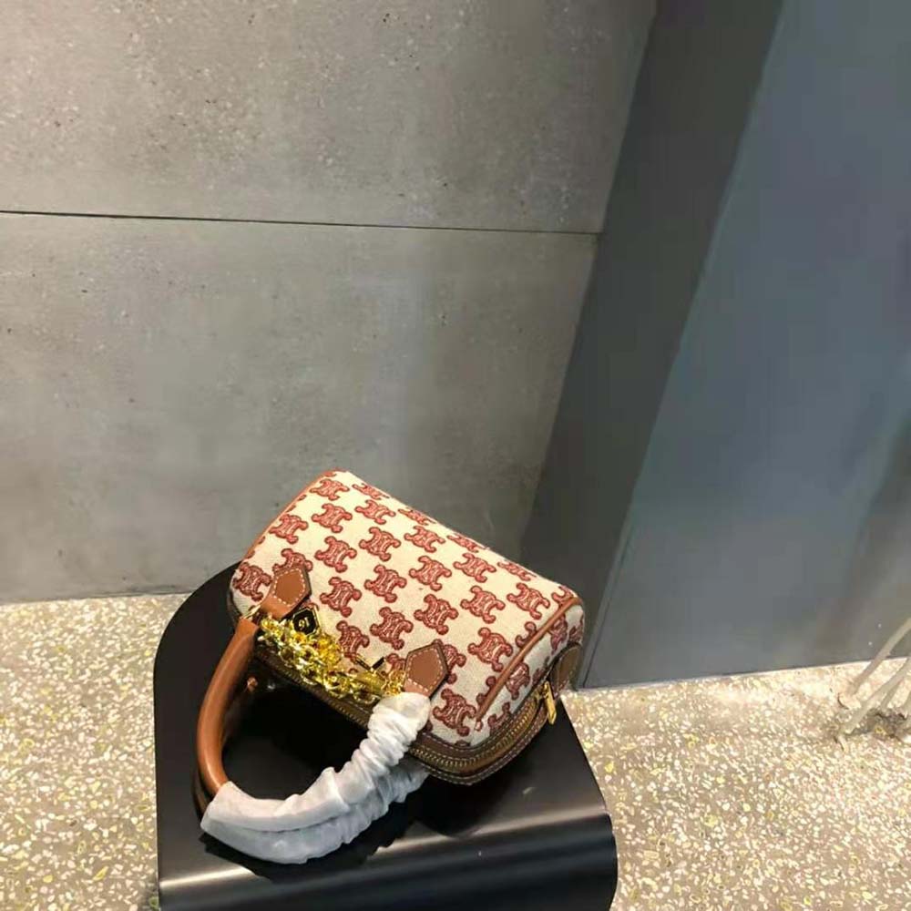 TÚI Celine Women Mini Boston Bag in Textile with Triomphe Embroidery