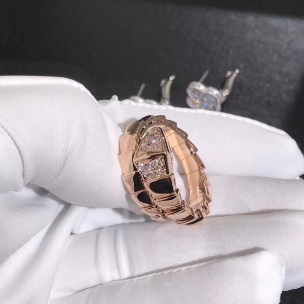 Nhẫn BVLGARI Serpenti Viper Pavé Diamonds kim cương vàng hồng 18K