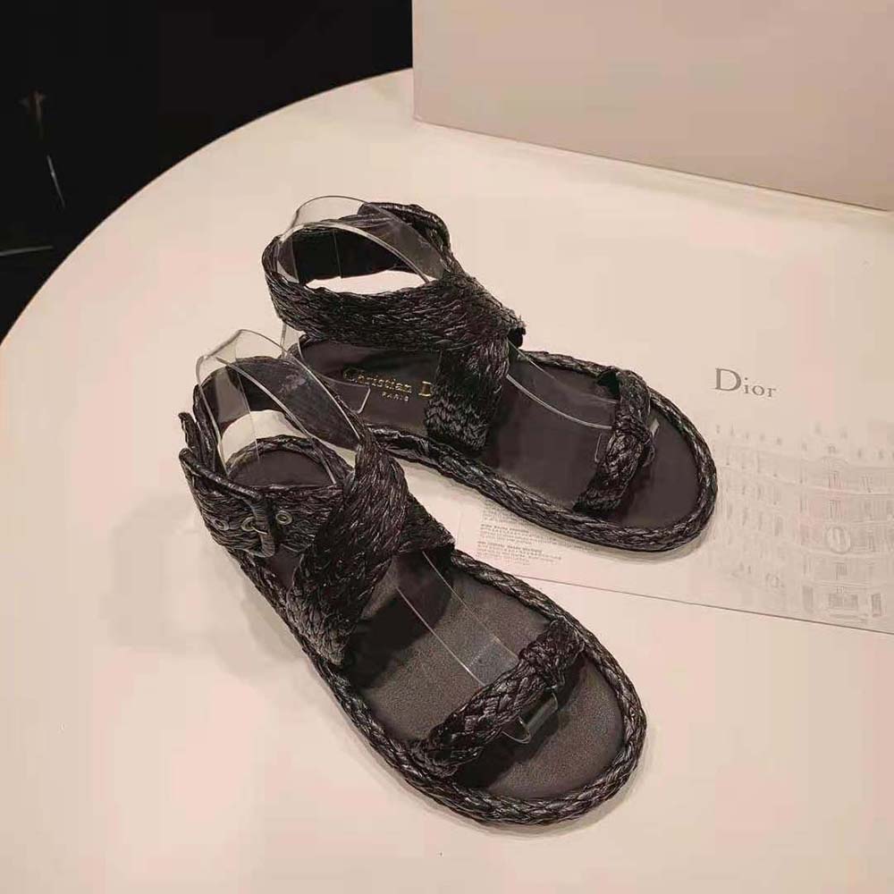 DÉP SANDAL DIOR Dior Ocean Thong Sandal Black Braided Raffia