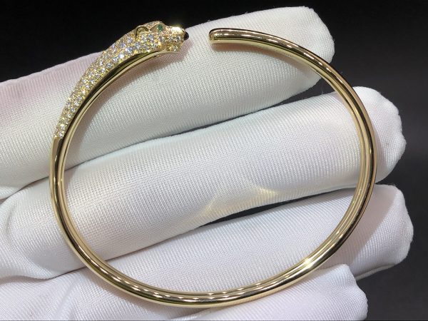 Vòng tay Cartier Panthère de Cartier kim cương Ngọc lục bảo mã não vàng hồng 18K