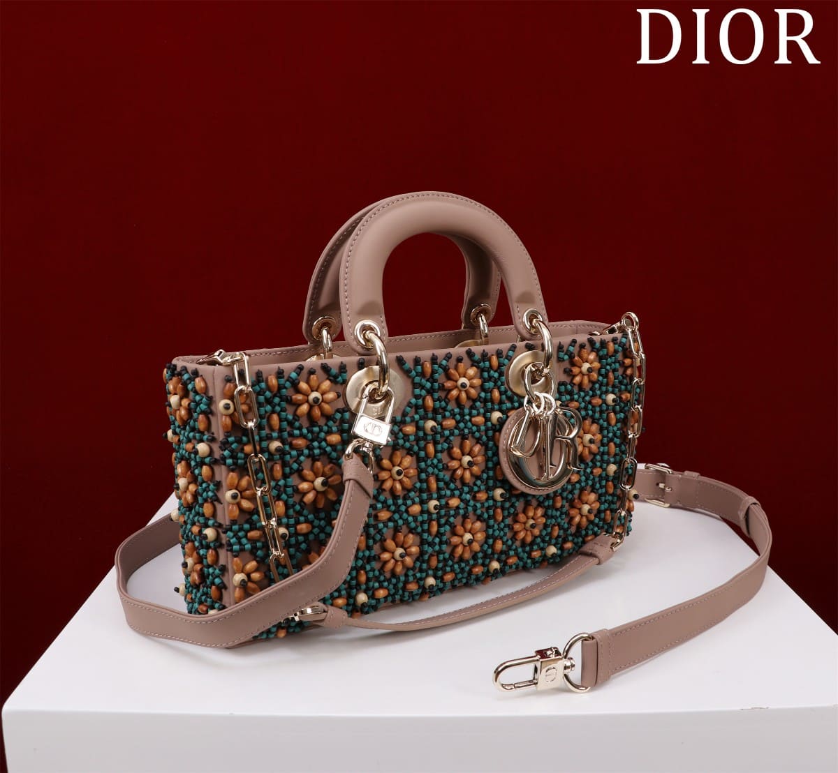 TÚI CHRISTIAN DIOR Lady-Joy embroiders wooden beads hạt gỗ