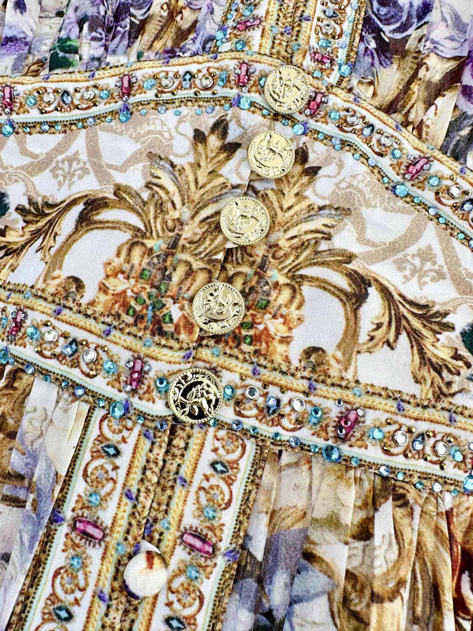 VÁY CAMILLA Silk Blue Cardigan Embellished V-Neck Maxi Dress High Classy Dài Tay