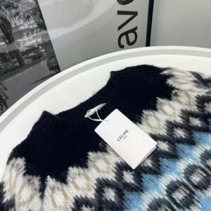 ÁO Celine Women Brushed Wool Crew-Neck Sweater with Fair Isle Detail