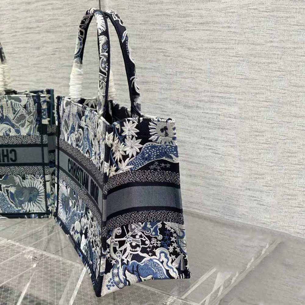 TÚI Dior Women Medium Dior Book Tote Blue Multicolor Dior Zodiac Fantastico Embroidery