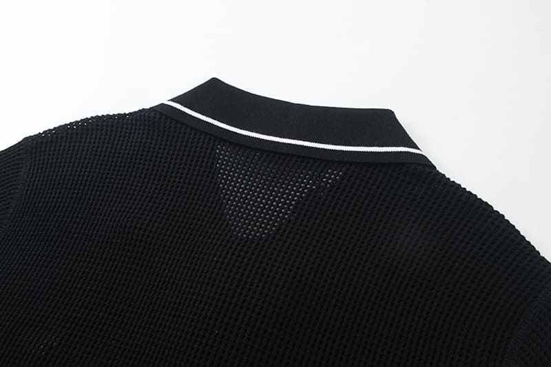 ÁO PRADA POLO SHIRT MESH MÀU ĐEN UNISEX