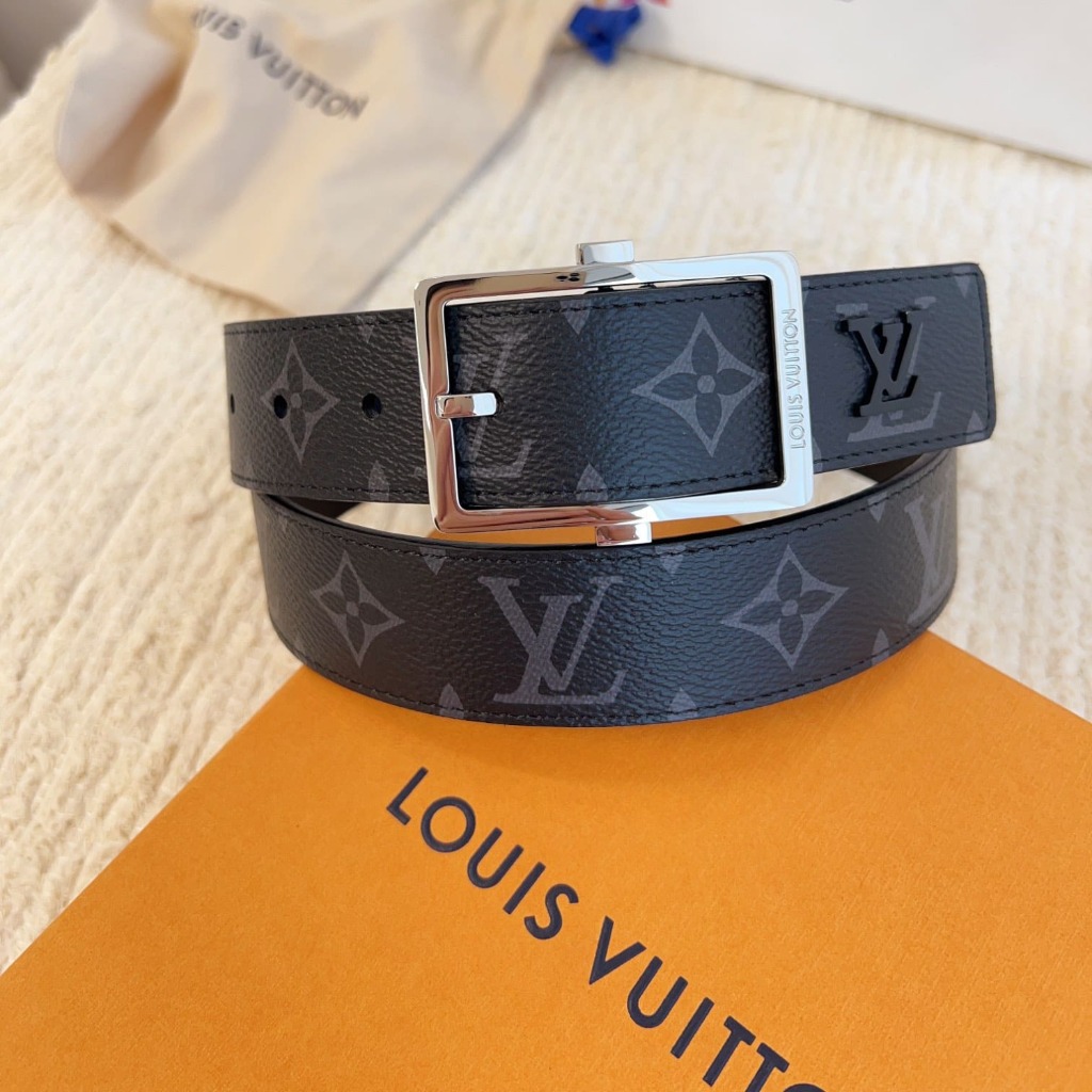 DÂY LƯNG LOUIS VUITTON SQUARE BLACK MONOGRAM LEATHER Khóa bạc