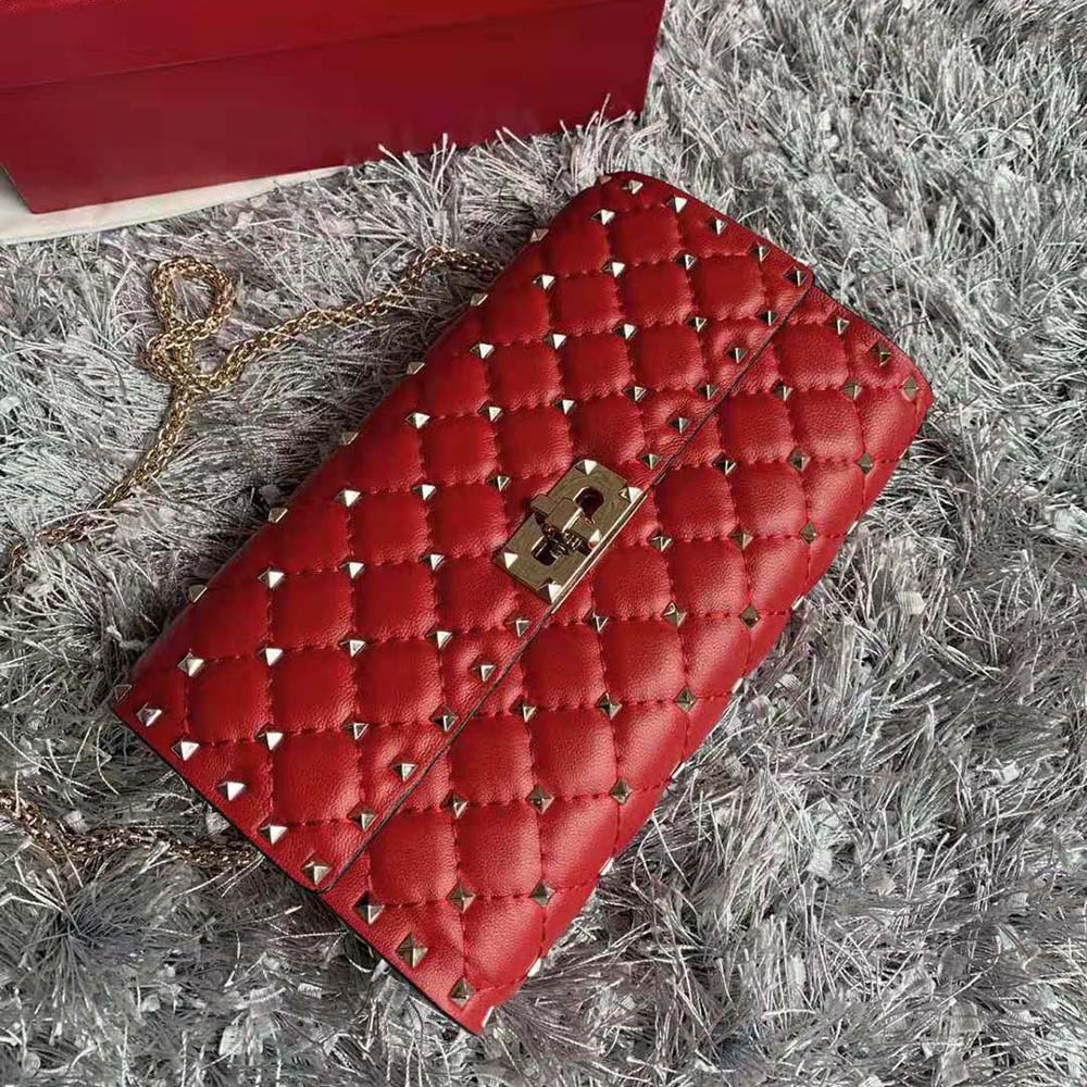 TÚI Valentino Rockstud Spike Nappa Leather crossbody Clutch Bag-Red