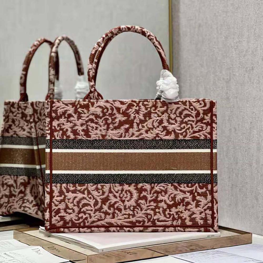 TÚI Christian Dior Book Tote Metallic Pink Dior Brocart Embroidery