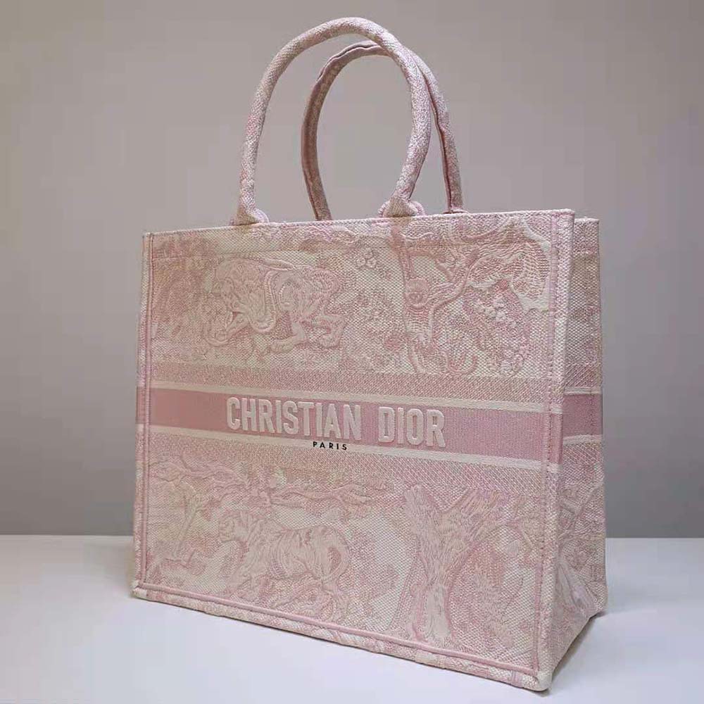 TÚI Dior Women Dior Book Tote Pink Toile de Jouy Embroidery