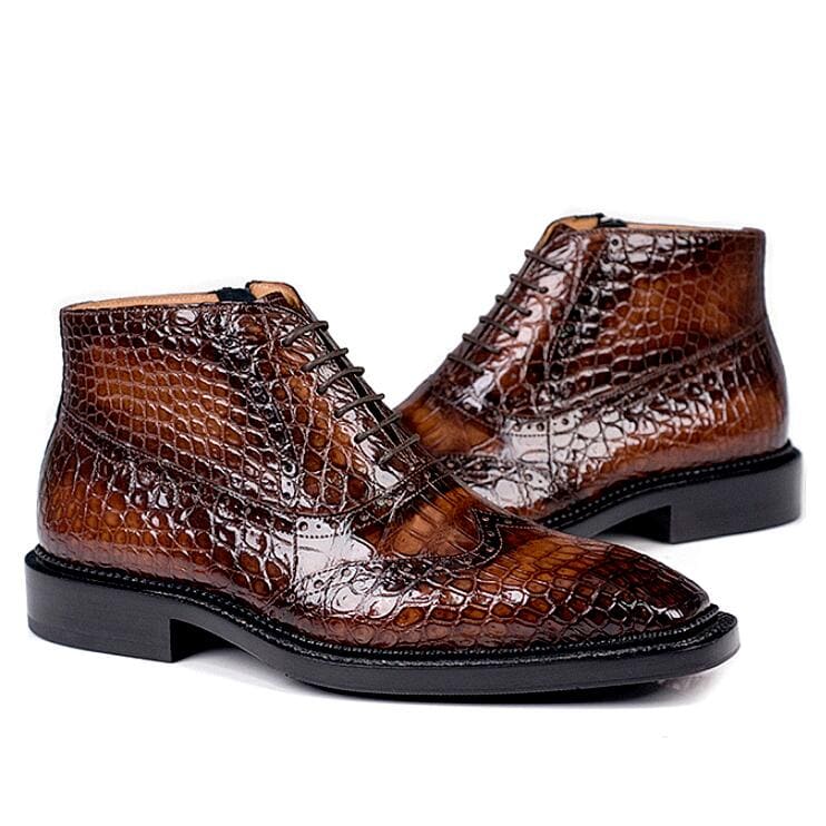 Giày Boots Chukka cho nam da cá sấu thủ công có 2 màu