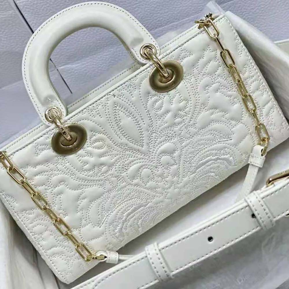 TÚI Dior Women Medium Lady D-joy Bag Latte Quilted-Effect Lambskin with Ornamental Motif